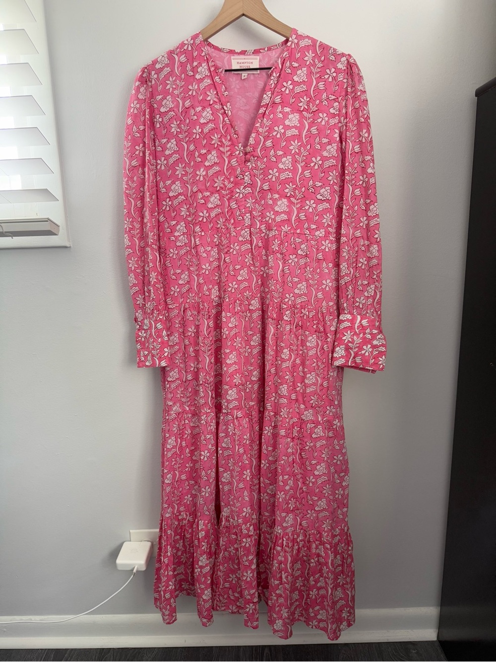 Hampton House Small Ellis Pink Midi Dress Floral Long Sleeve Preppy Cottage